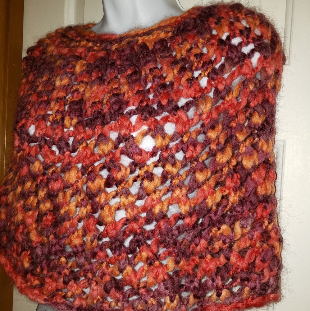 Hand Knit Wool Poncho - Picture 2 of 4